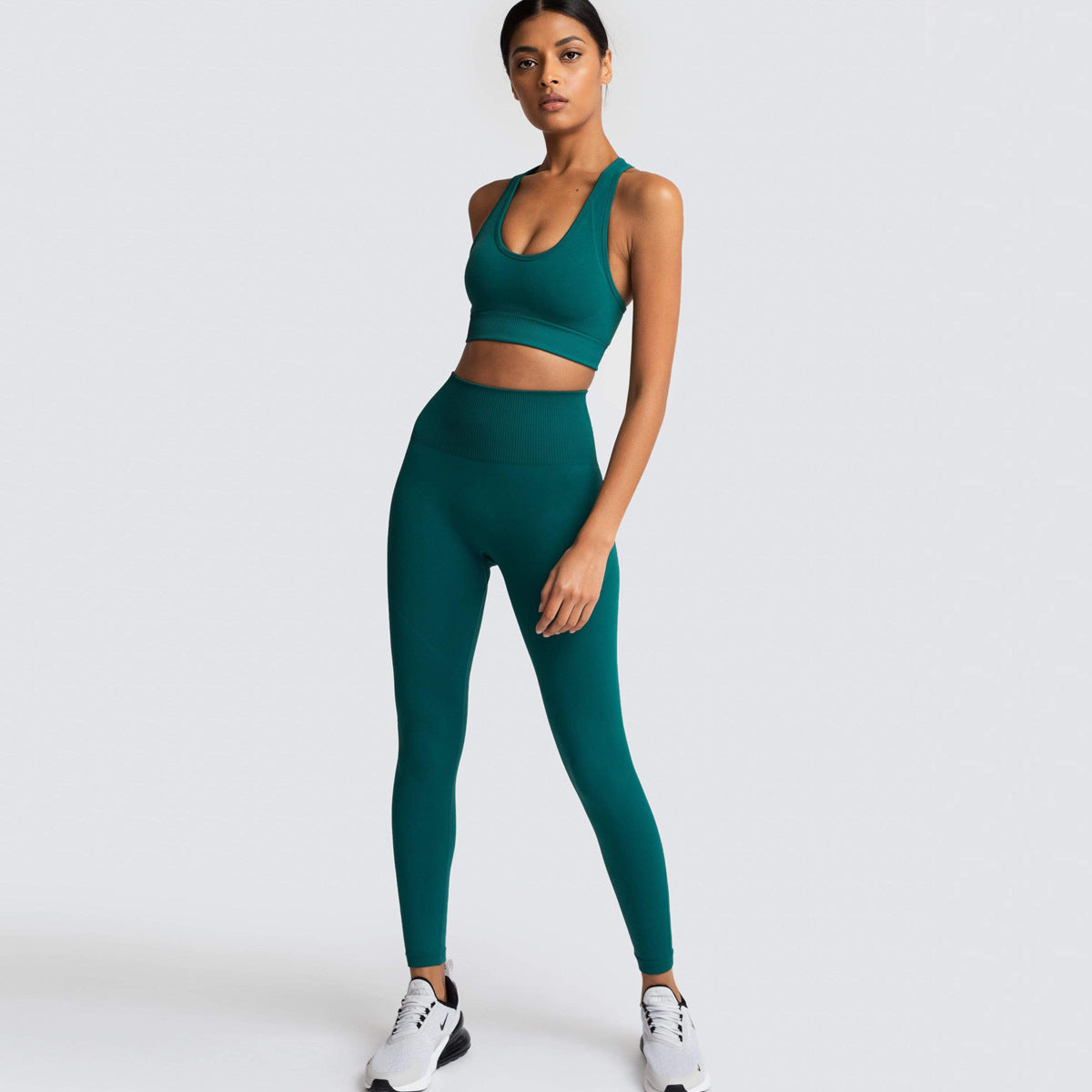 Ensemble 2 pièces de fitness sportif de couleur unie