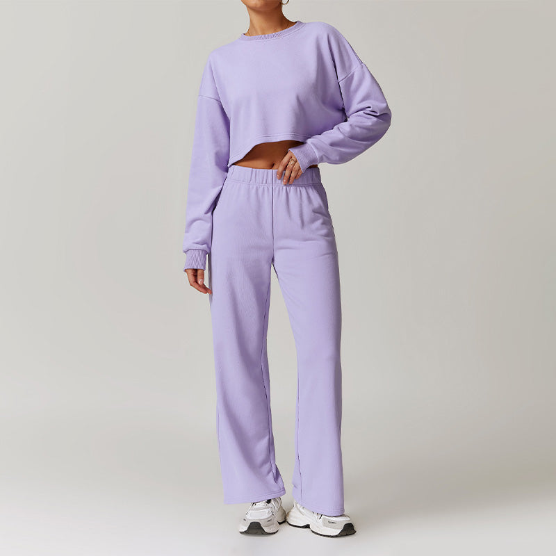 Casual high-waisted straight leg sweatpants and loose sweatshirts Set