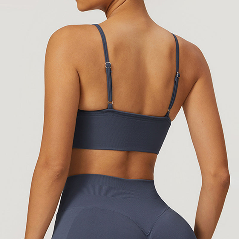 Seamless V Neck Quick-Dry Thin Straps Sports Bra