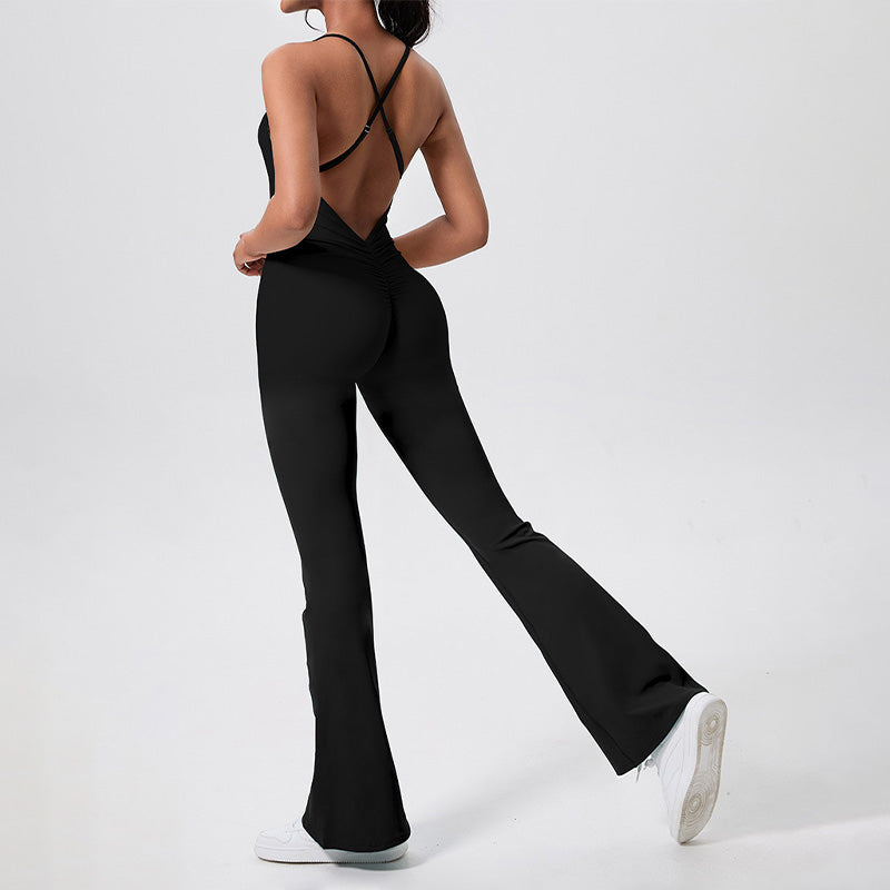 Ultra-Soft Snug-Fit Cross Back Flare Pants Jumpsuits