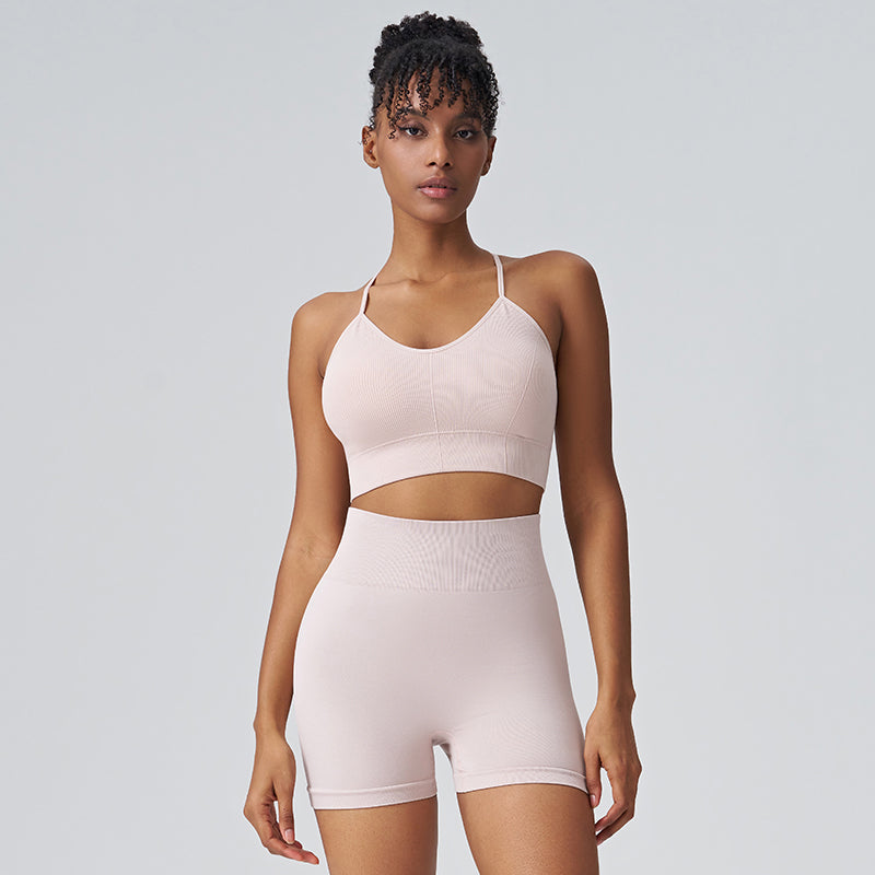 Slim strap back yoga bra and shorts set