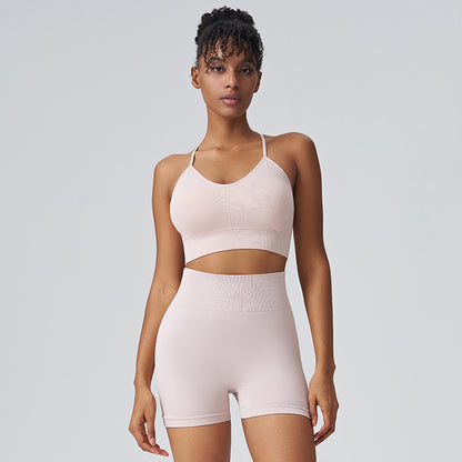 Slim strap back yoga bra and shorts set