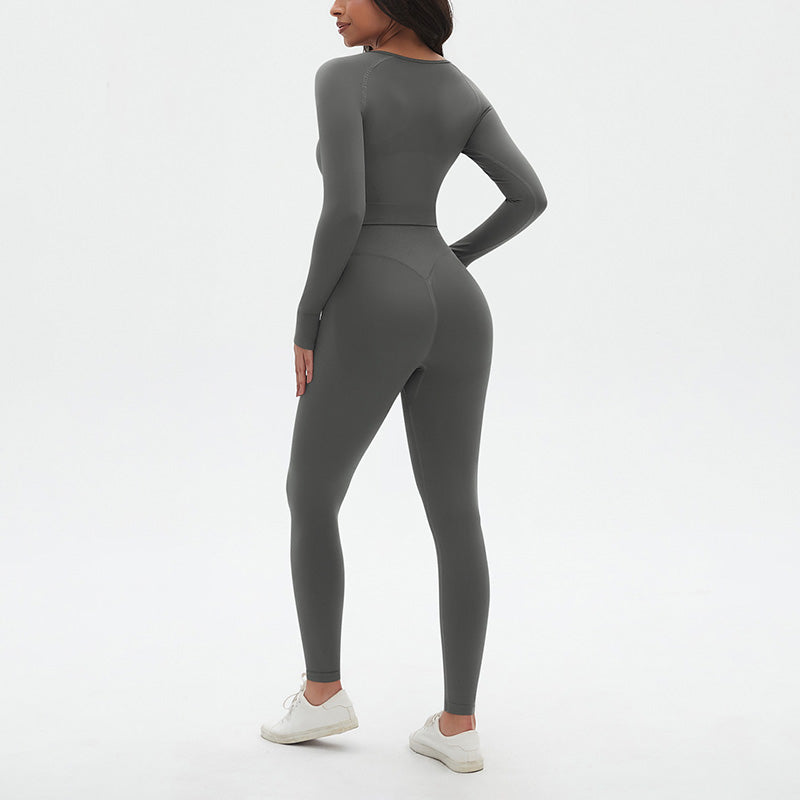 Seamless High resilience Sports Long Sleeve Top + High-Waisted Legging Set