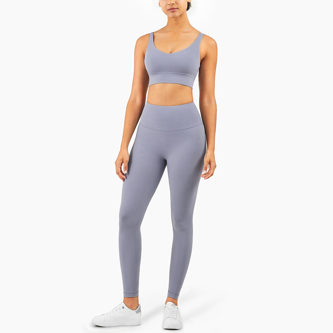 Solid color sports bra + Legging two-piece set