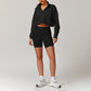 Loose Half Zipper Long Sleeve Sweatshirt + High-Waist Shorts 2-Piece Set