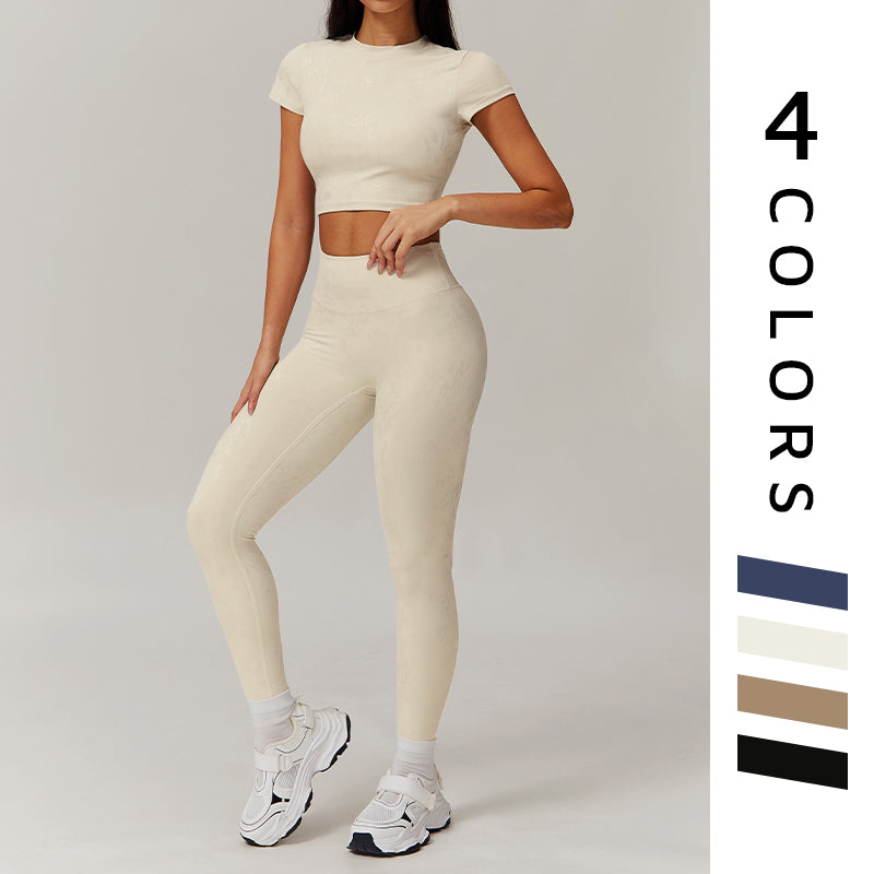 stand-up collar crop top + High-waisted leggings 2-piece set