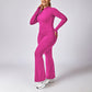 Plus Size Quick Dry Zip-up Sports Long Sleeve + Flared Leg Pant 2-piece set