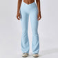 High waist solid color casual flared pants