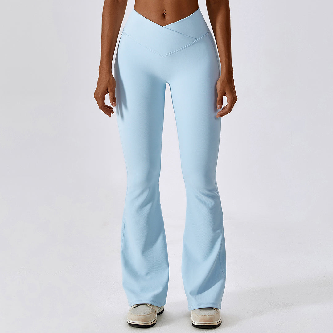 High waist solid color casual flared pants