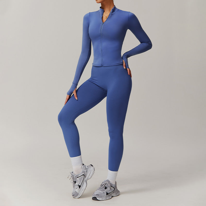 Quick Drying Zip Sports Jacket+High-waisted Hip-lifting Running Leggings