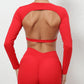 Long-sleeved backless cropped sports top