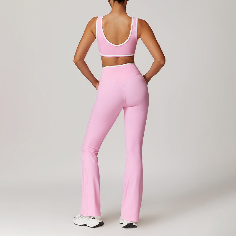 Ultra-Soft Contrasting Color Sports Bra + Cross High Waist Pants Suit