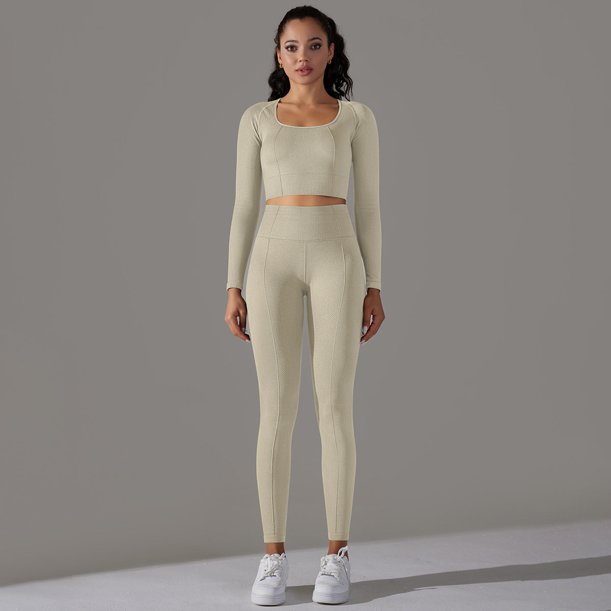 Seamless long-sleeved top &  leggings 2-piece set