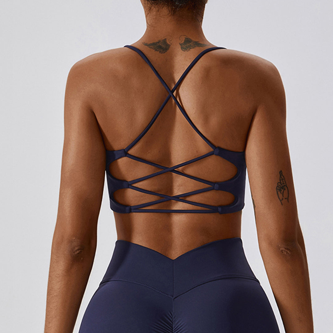 Soutien-gorge de sport croisé dos 3/4 uni