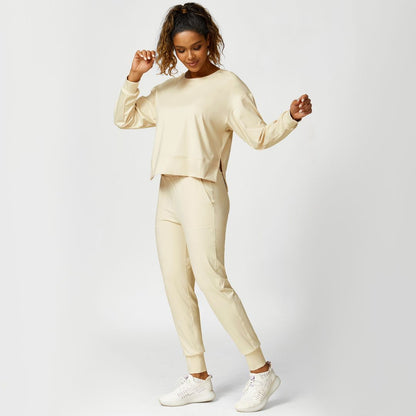 Solid color crewneck jogging long sleeve top set