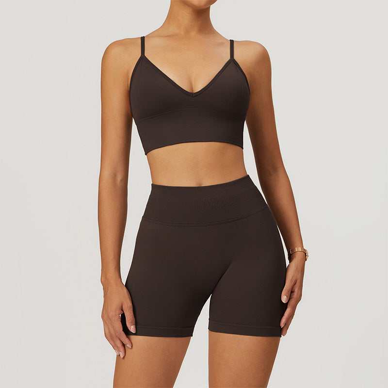 Seamless High-waisted Yoga Bra + Shorts 2 Pieces Set