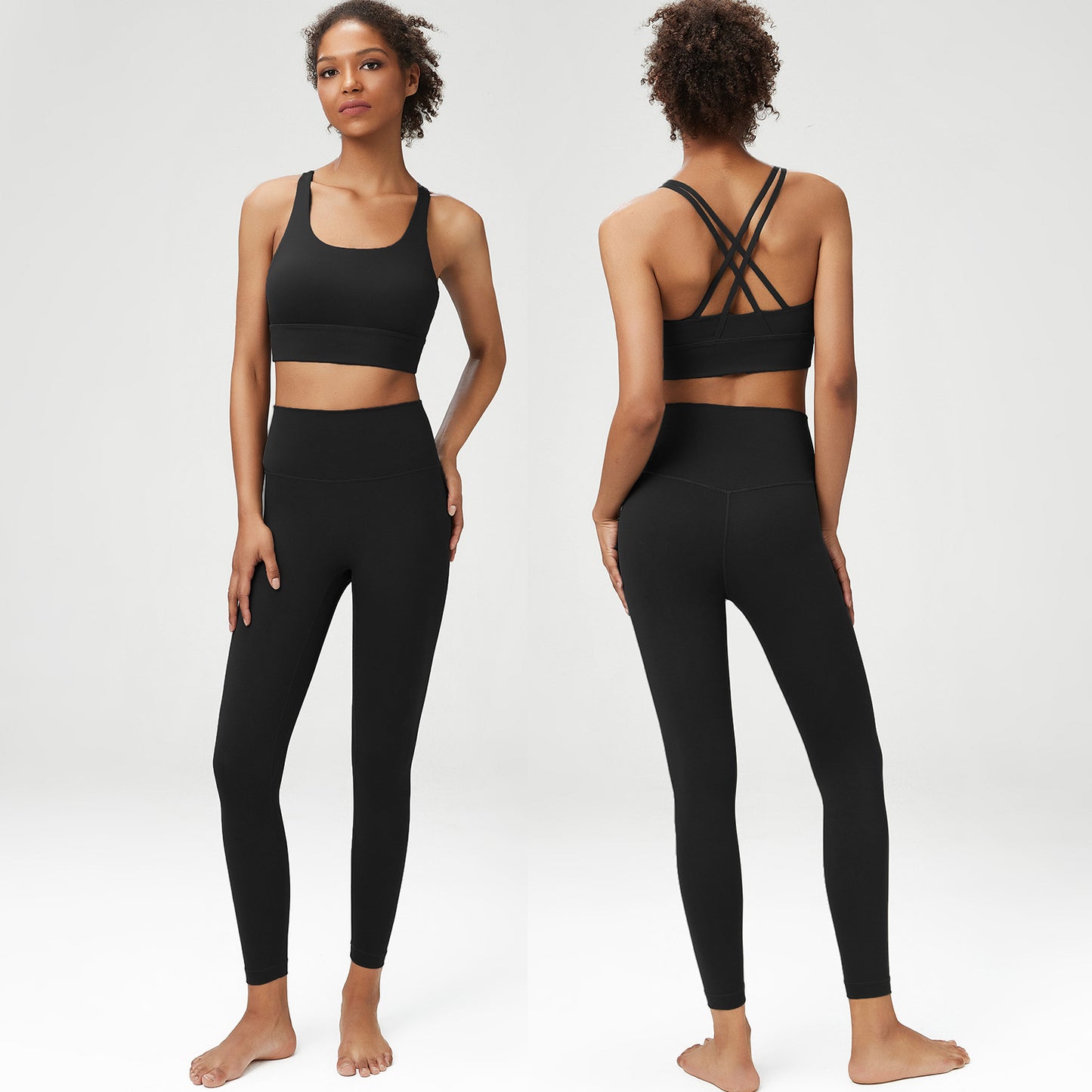 Back cross sport bra + leggings two-piece set