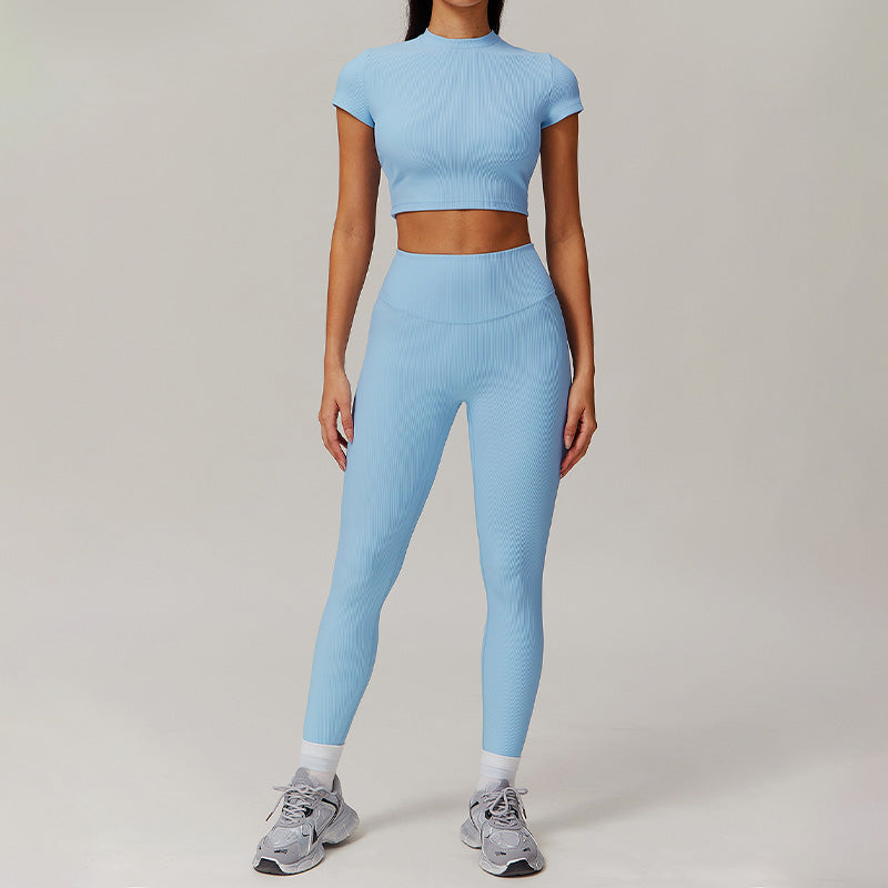 Quick-Dry Short sleeve sports crop top + High-waist legging 2-piece set