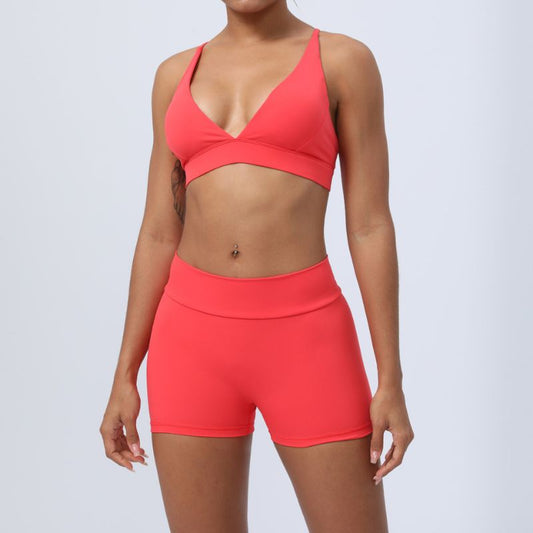 Cross back beautiful sexy peach butt lifting yoga shorts set