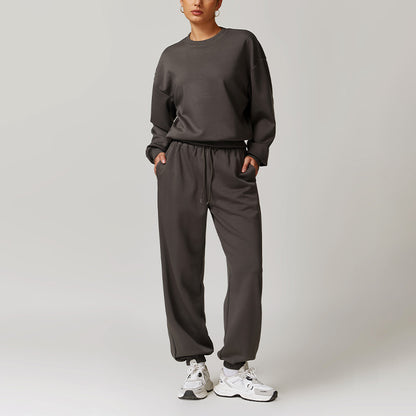 Casual Sports Pullover Sweatshirts And Elastic Leg Sweatpants Set