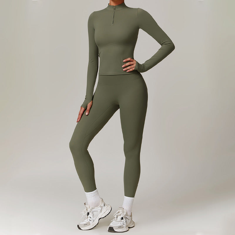 Quick-Dry Long sleeve and half zipper sports 2-piece set