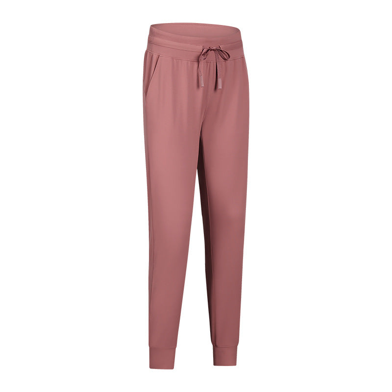 Solid Color Quick-Drying Drawstring High Waist Jogging Pants