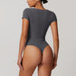 Quick-Dry V Neck Short Sleeve Thong Bodysuits