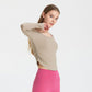 Side-pleated long-sleeved cropped sports top