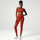 Back crossover solid sports bra + pants two-piece set