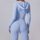 long sleeve hooded sports top + high waist leggings 2-piece set