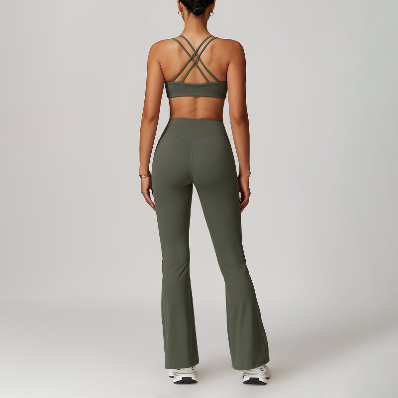 Brushed tight cross back sports bra and pants suit