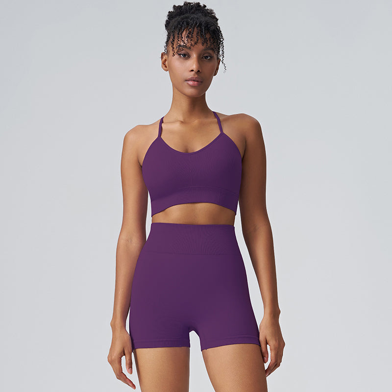 Slim strap back yoga bra and shorts set