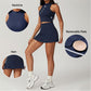 Solid Color Wide Strap Sports Tank Top + Skirts 2-piece Set