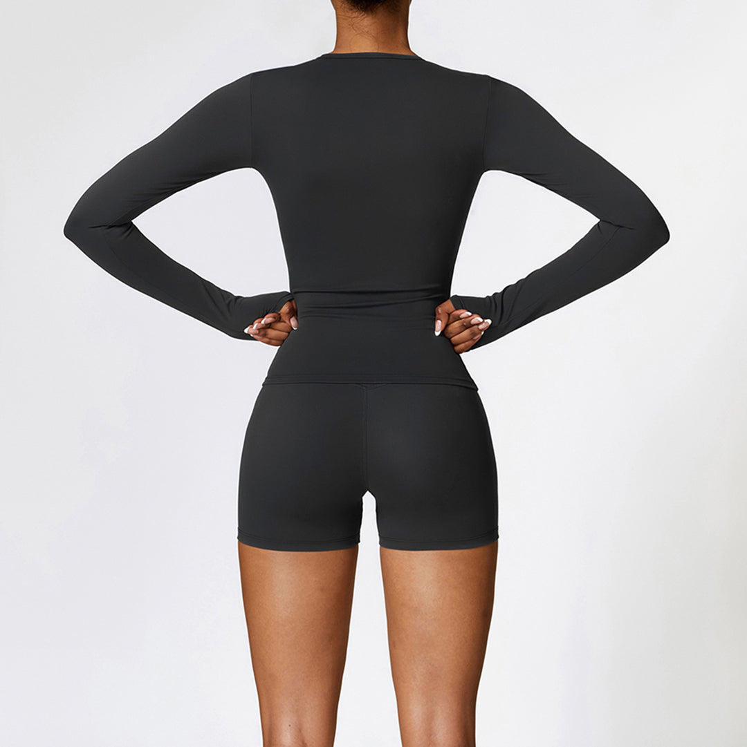 Tight sports long sleeve top & running shorts sets