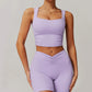 Breathable tight back tank tops+Hip-lifting high waist shorts 2 pieces set