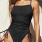 Drawstring Sides Cutout One Piece Swimsuit