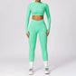 Quick-Dry long sleeve sports crop top + High waist legging 2-pieces set