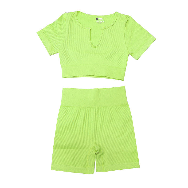 Quick-drying threaded seamless short sleeve two-piece set