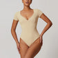 Quick-Dry V Neck Short Sleeve Thong Bodysuits