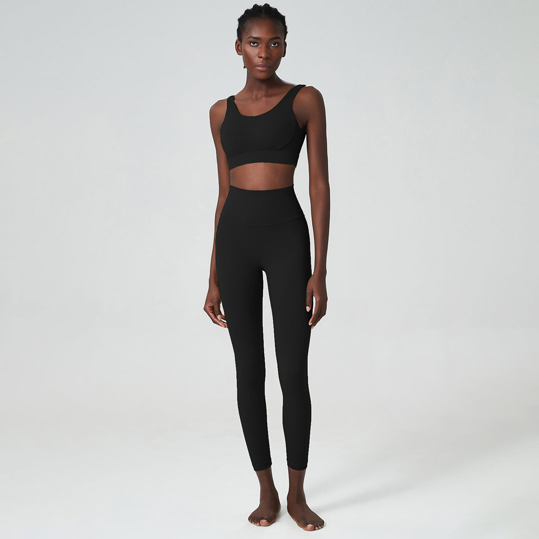 Ensemble 2 pièces soutien-gorge et leggings de sport respirants de couleur unie