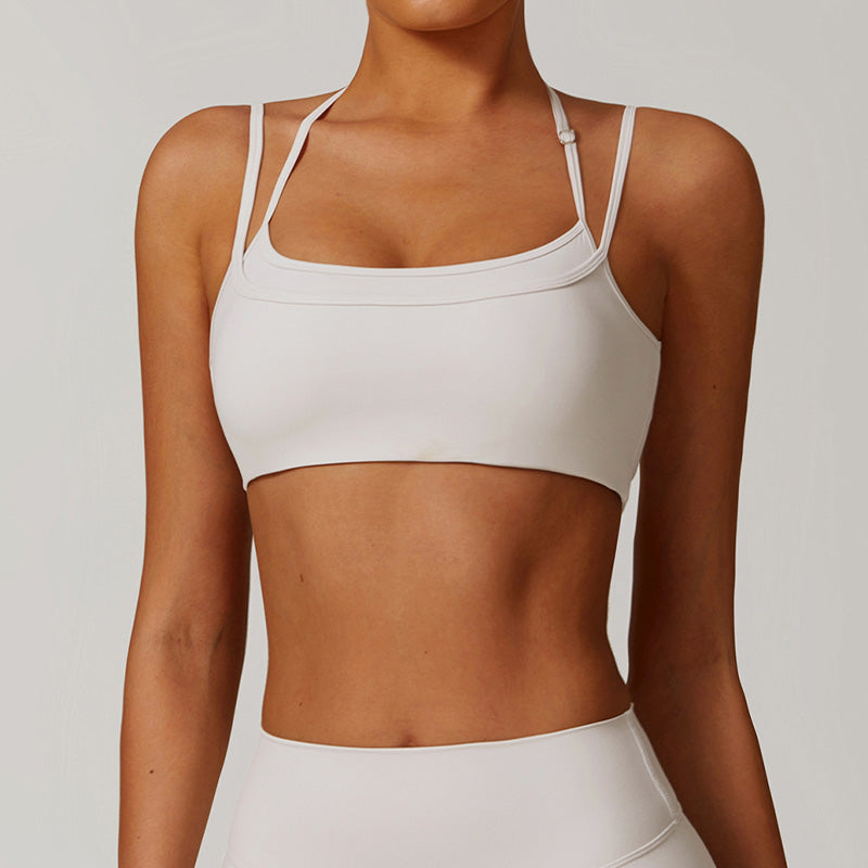 Nude halter double straps sports Bra