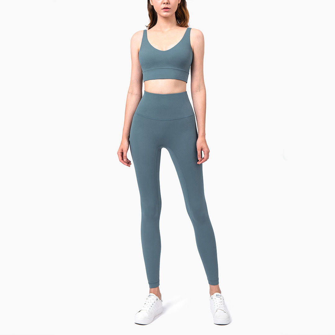 Solid color sports bra + Legging two-piece set