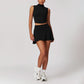 High Collar Sports Tank Top + Skinny Tennis Skirts 2 piece Set