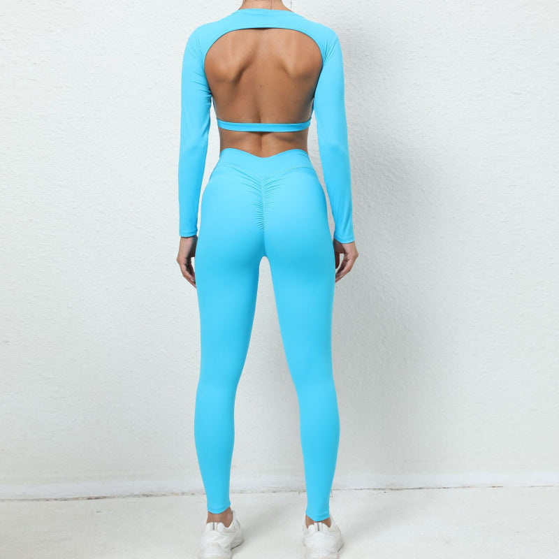 Backless long-sleeved top & leggings sport sets