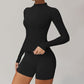 Stand collar zipper long sleeve jacket+Hip-lifting high waist shorts 2 pieces set