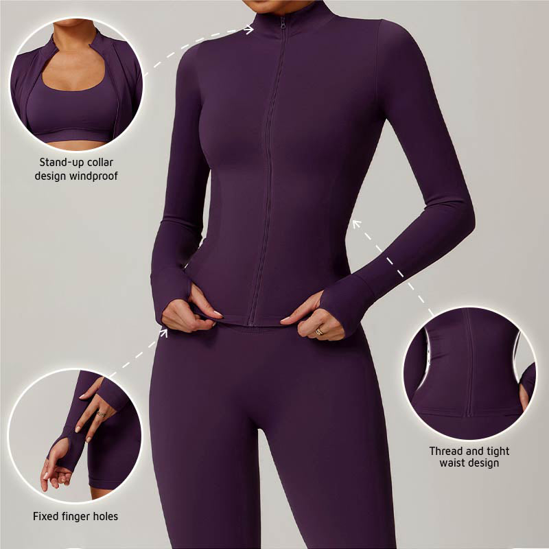 Seamless stand collar Full Zipper Fitness jackets