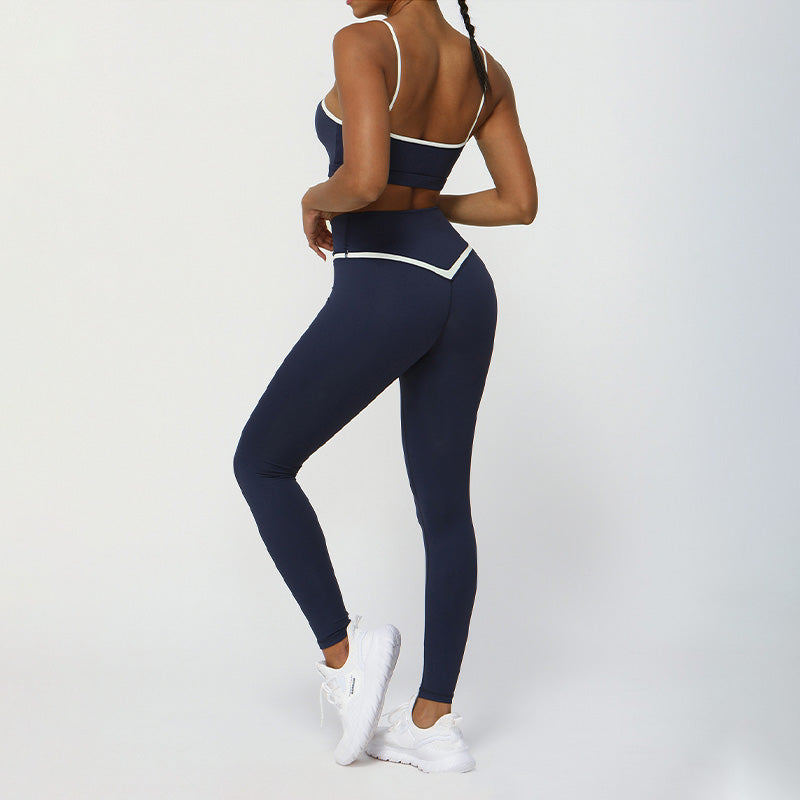 Contrasted Color nude sports and leisure fitness bra + legging set