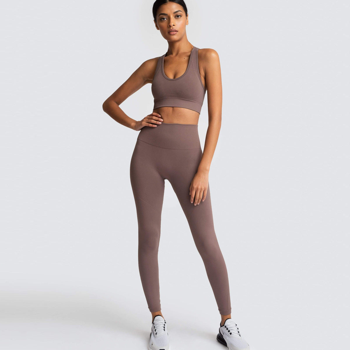 Ensemble 2 pièces de fitness sportif de couleur unie