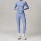 Fleece Long Sleeve Full Zipper Fitness Tops + High waist leggings set