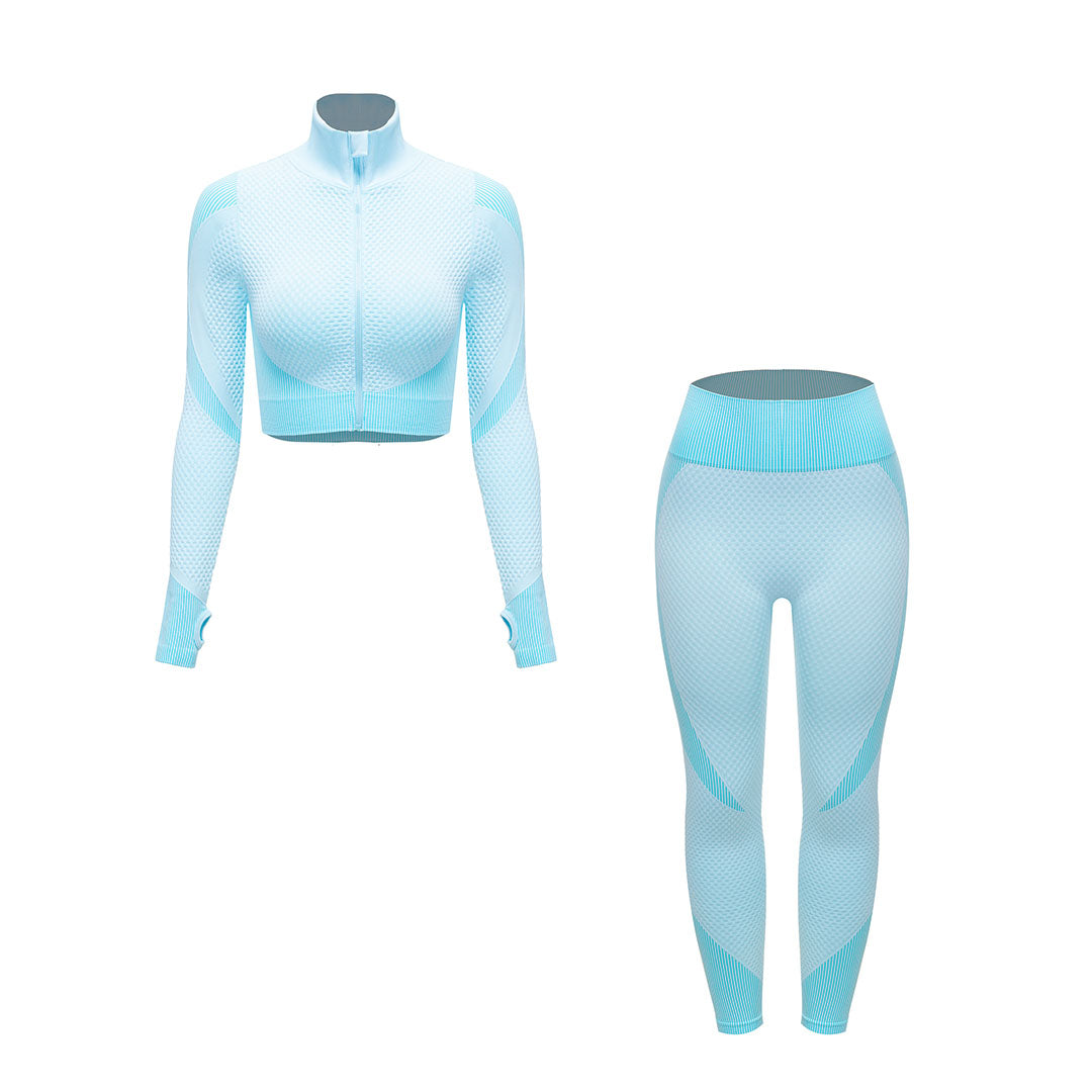 Long-sleeved top + sports bra + Legges three-piece set